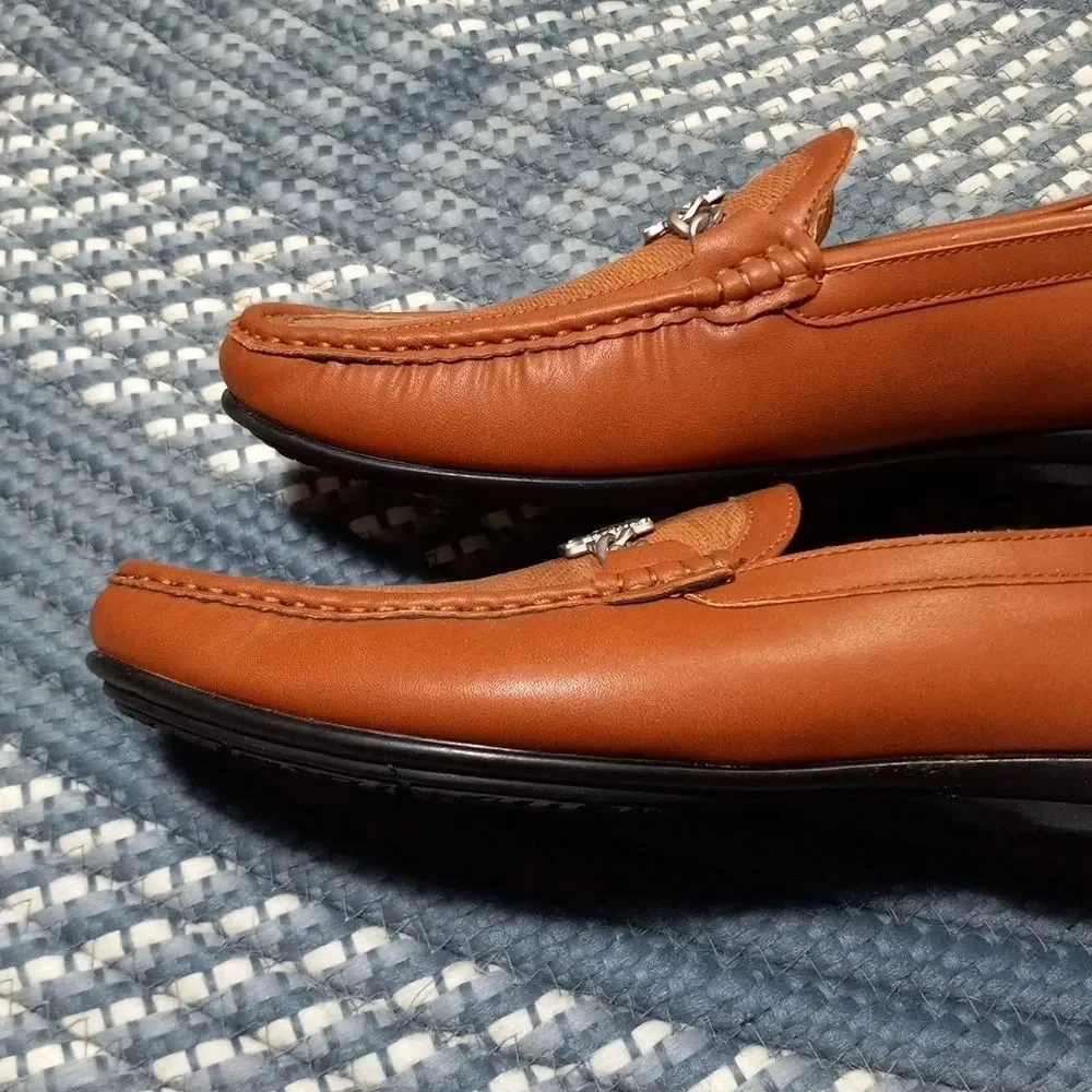 Stacy Adams CYGNET MOC TOE BIT Tan leather mens 10 dress shoe loafer hand stitch - Picture 6 of 16